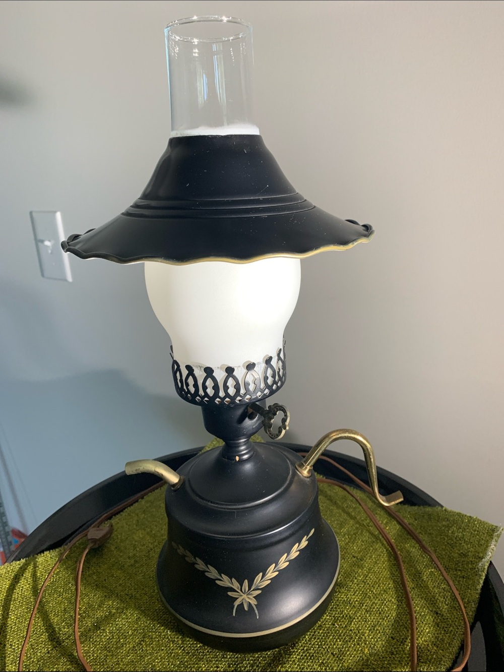 Toleware Tea Kettle Lantern Table Lamp - Nice vintage condition